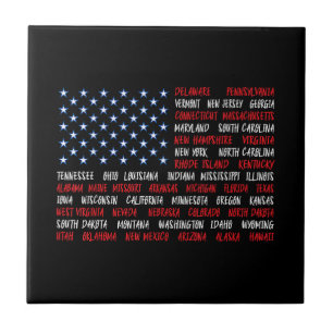 July 4th USA American Flag All 50 State Names Tile