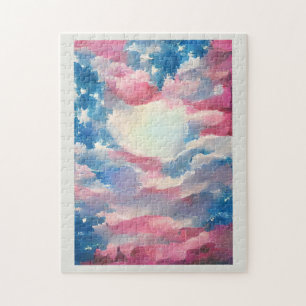 July 4th USA flag love digital abstract art Jigsaw Puzzle