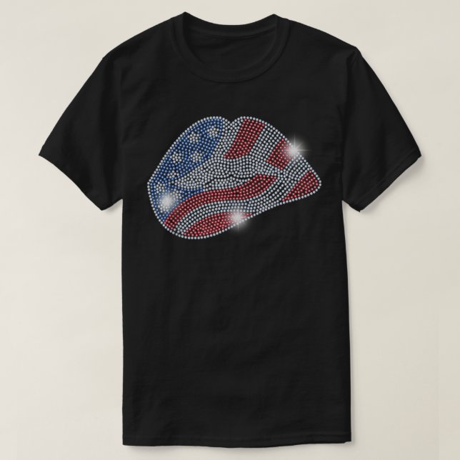 July 4th USA LIPS Flag Bling Rhinestone Men woman  T-Shirt (Design Front)