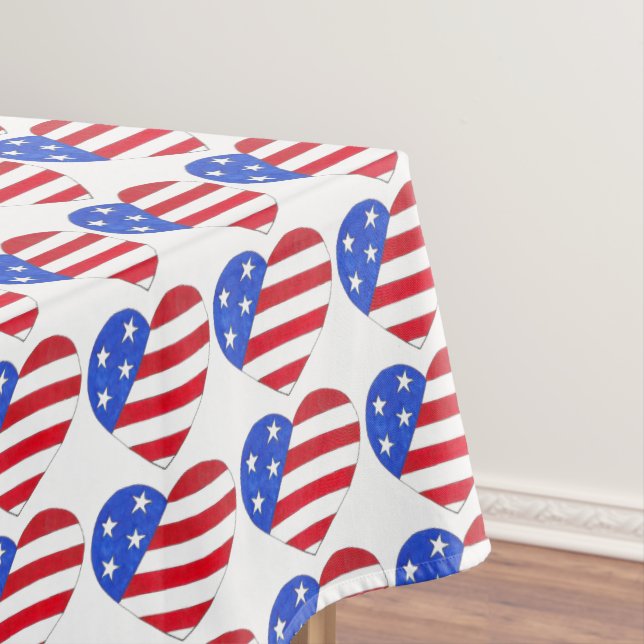 July 4th USA Patriotic Stars Stripes Heart Print Tablecloth (In Situ)
