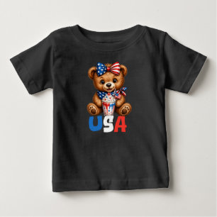 July 4th USA Summer Teddy Bear Kids Baby T-Shirt