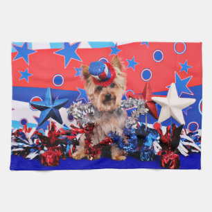 July 4th - Yorkie - Vinnie Tea Towel
