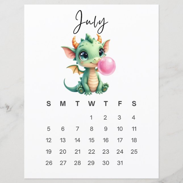July Baby Dragon Art Print Whimsical Fantasy (Front)