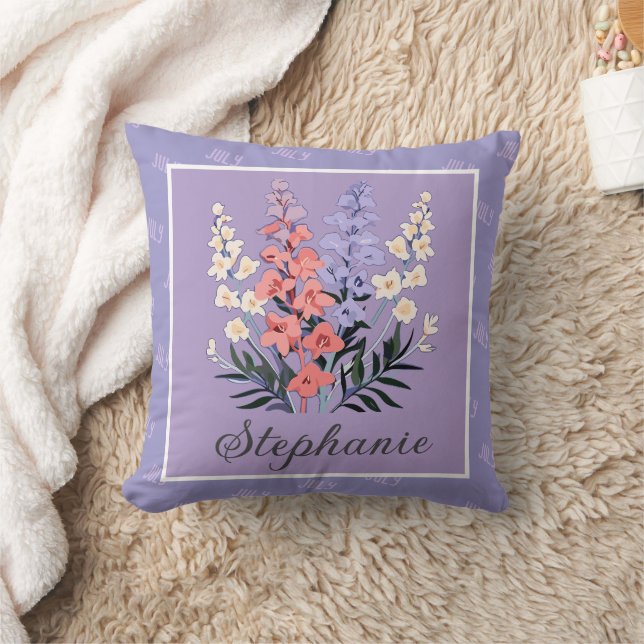 July Birth Flower Custom Name Cushion (Blanket)