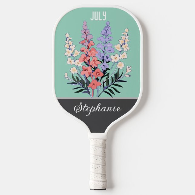 July Birth Flower Custom Name Pickleball Paddle (Front)