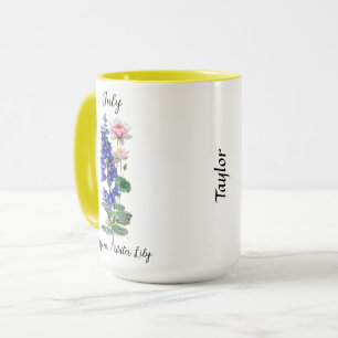 July Birth Flower Larkspur and Water Lily Mug