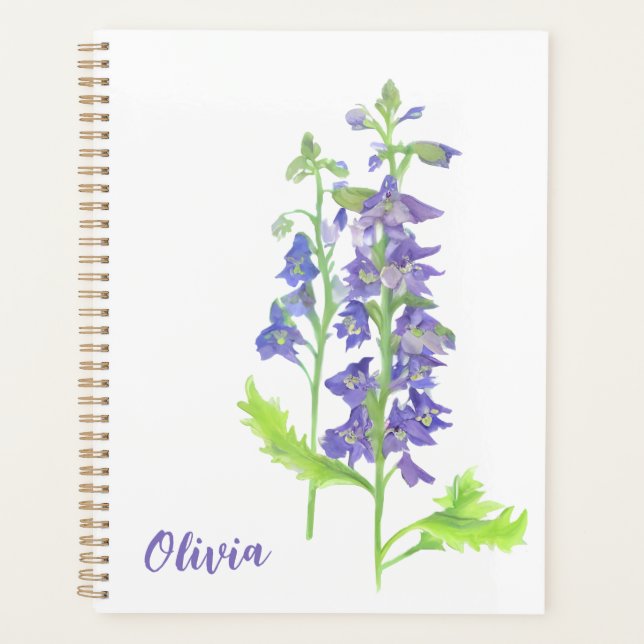 July birth flower Larkspur Watercolor Planner (Front)
