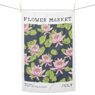 July Birth Flower Market Pink Water Lily Lotus Tea Towel