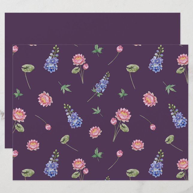 July Birth Flowers Larkspur Water Lily Scrapbook (Front/Back)