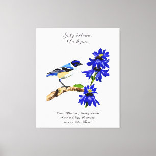 July Birth Month Flower Bluebird and Larkspur    Canvas Print