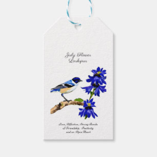 July Birth Month Flower Bluebird and Larkspur    Gift Tags