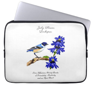 July Birth Month Flower Bluebird and Larkspur    Laptop Sleeve