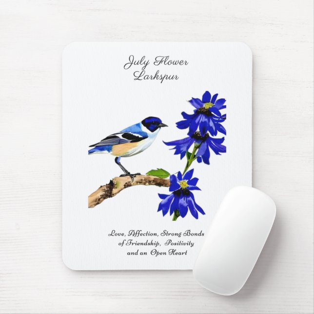 July Birth Month Flower Bluebird and Larkspur    Mouse Mat (With Mouse)
