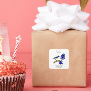 July Birth Month Flower Bluebird and Larkspur    Square Sticker