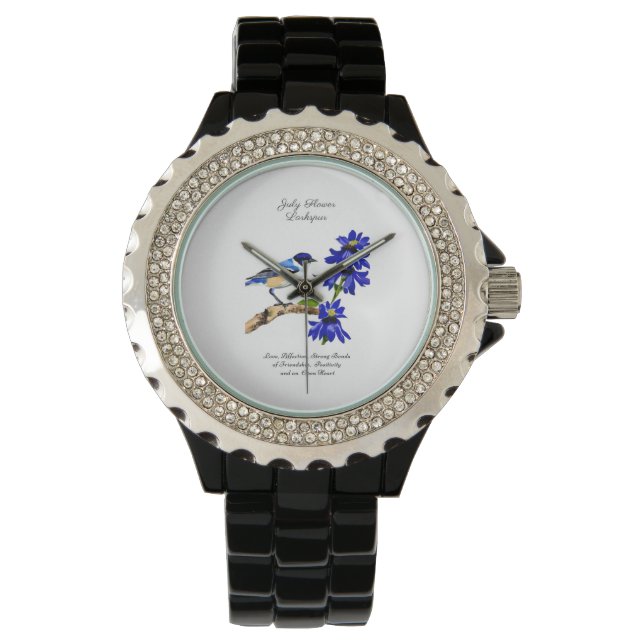 July Birth Month Flower Bluebird and Larkspur    Watch (Front)