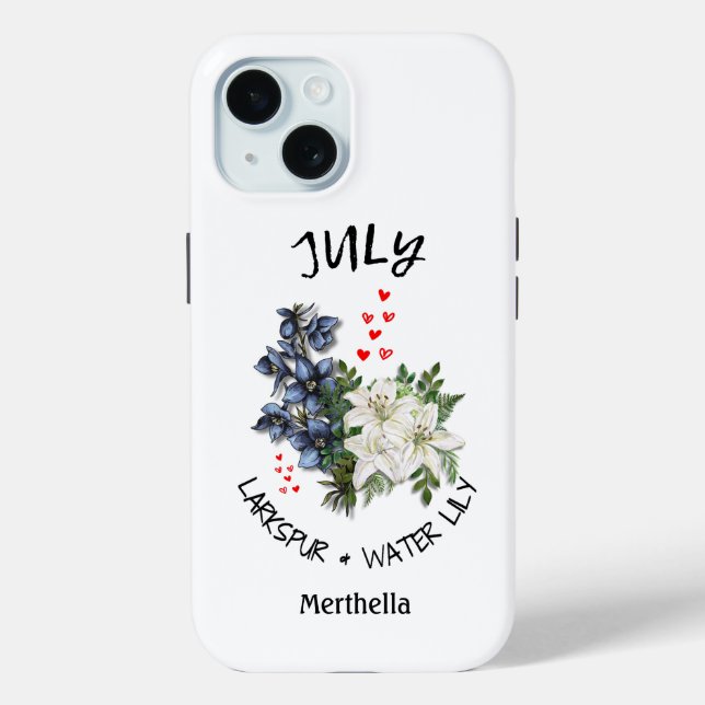 JULY Birth Month Flower Custom Name Case-Mate iPhone Case (Back)