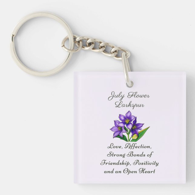 July Birth Month Flower Larkspur Floral Art Key Ring (Front)