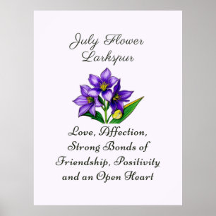 July Birth Month Flower Larkspur Floral Art Poster