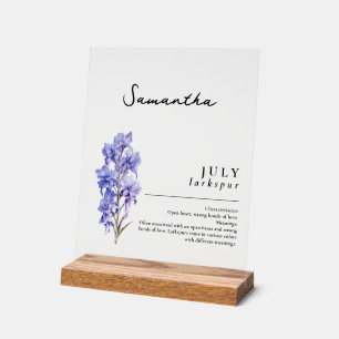 July Birth Month Flower Larkspur Personalised Acrylic Sign