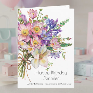 July Birth Month Flowers July Happy Birthday Card