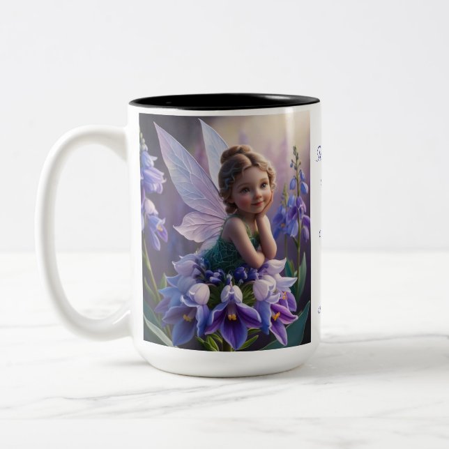July Birth Month - Larkspur Flower Fairy -  Two-Tone Coffee Mug (Left)