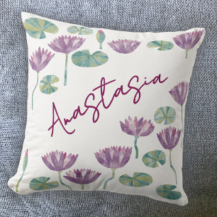 July Birth Month Water Lily Personalised Cushion