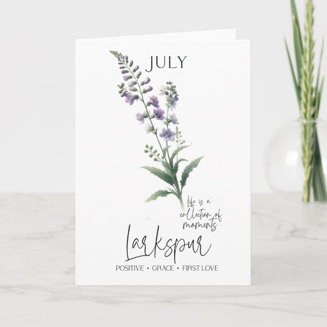 July Birthday Birth Month Flower Larkspur Card (Front)