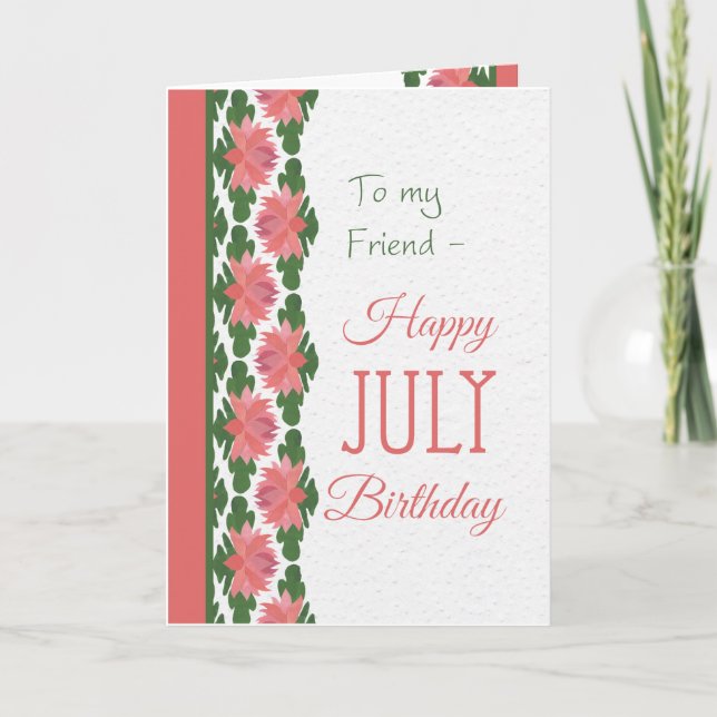 July Birthday Card for a Friend, Water Lilies (Front)