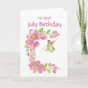 July Birthday Cherry Blossom & Hummingbird Card