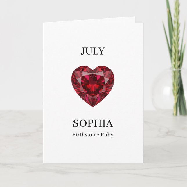 July Birthstone Birthday Name Ruby Card (Front)