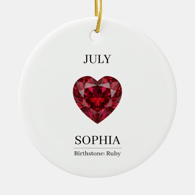 July Birthstone Birthday Name Ruby Ceramic Tree Decoration (Front)