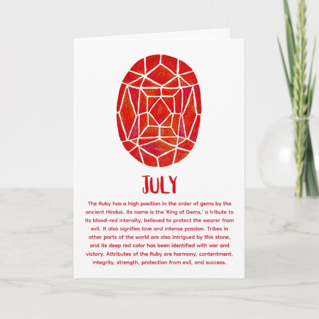 July Birthstone Ruby Birthday Watercolor Card (Front)
