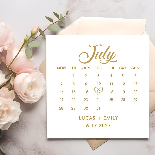 July Calendar Gold Wedding Napkin (Creator Uploaded)