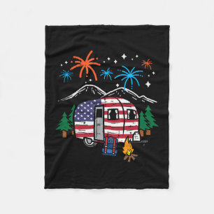 July Camper Van Us Flag Patriotic Camping Women Ki Fleece Blanket