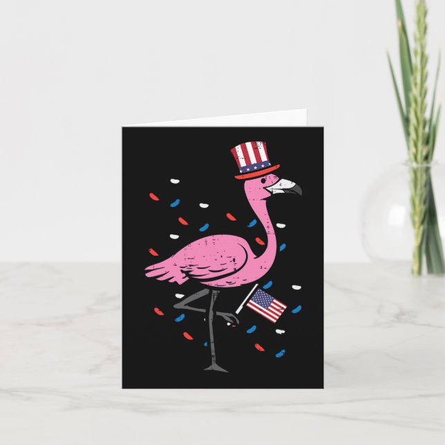 July Flamingo Us Flag Bird Patriotic Women Girls K Card (Front)