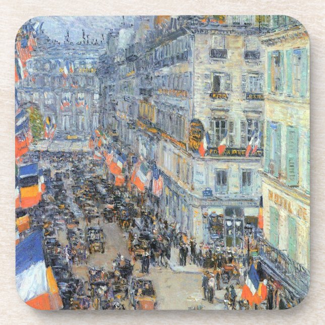 July Fourteenth, Rue Daunou by Childe Hassam Coaster (Front)