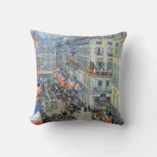July Fourteenth, Rue Daunou by Childe Hassam Cushion