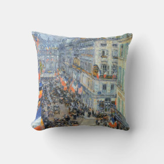 July Fourteenth, Rue Daunou by Childe Hassam Cushion
