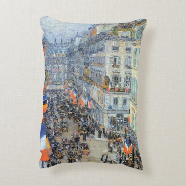 July Fourteenth, Rue Daunou by Childe Hassam Decorative Cushion (Back(Vertical))
