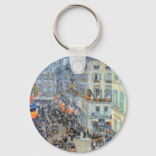 July Fourteenth, Rue Daunou by Childe Hassam Key Ring