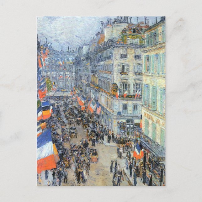 July Fourteenth, Rue Daunou by Childe Hassam Postcard (Front)
