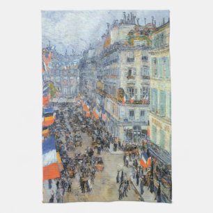 July Fourteenth, Rue Daunou by Childe Hassam Tea Towel