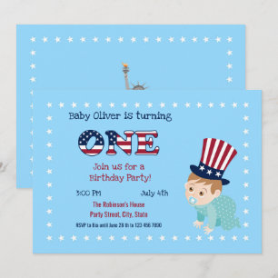 July fourth 1st Birthday Boy Party  Invitation