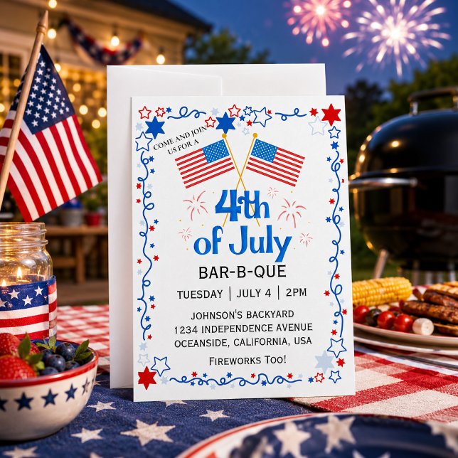 July Fourth American Flag Bald Eagle BBQ Fireworks Invitation (Creator Uploaded)
