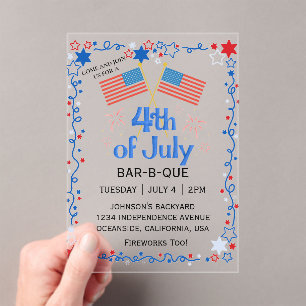 July Fourth American Flag BBQ Fireworks Acrylic Invitations