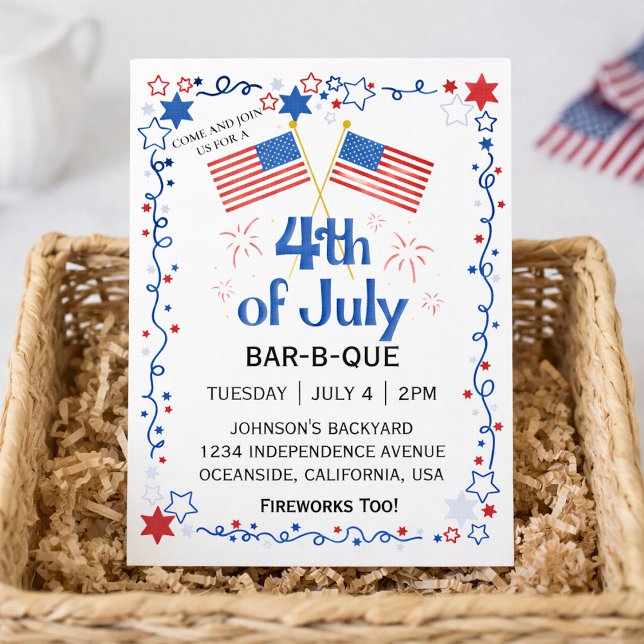 July Fourth American Flag BBQ Fireworks Holiday Postcard (Creator Uploaded)
