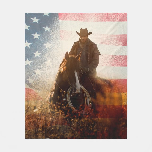 July Fourth cowboy portrait Fleece Blanket (Front)