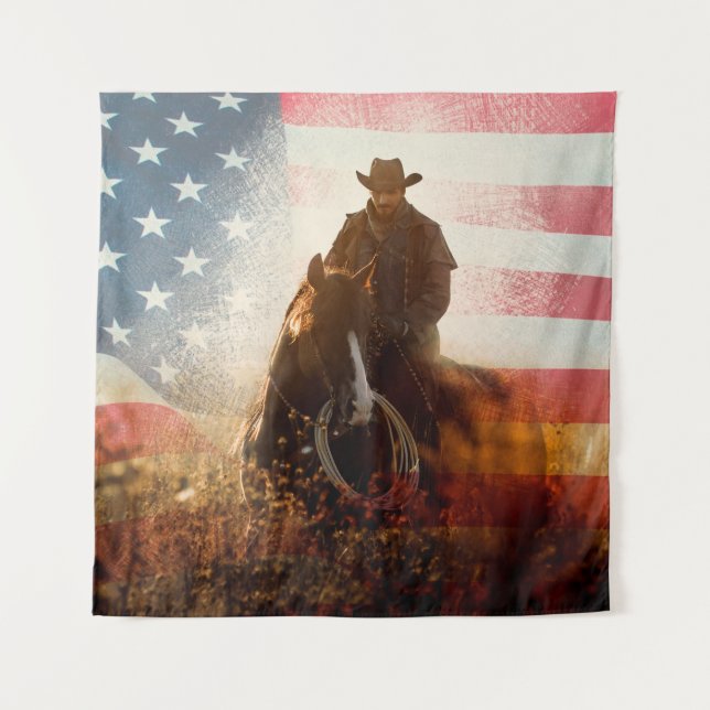 July Fourth cowboy portrait Tapestry (Front)