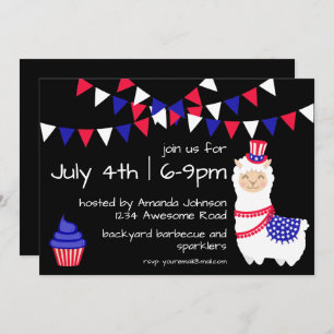 July Fourth Llama Party Invitation