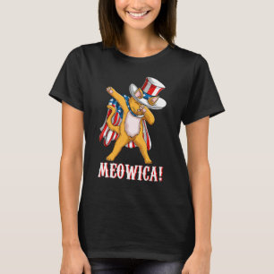 July Fourth Meowica American Flag Dabbing Cat Mum T-Shirt